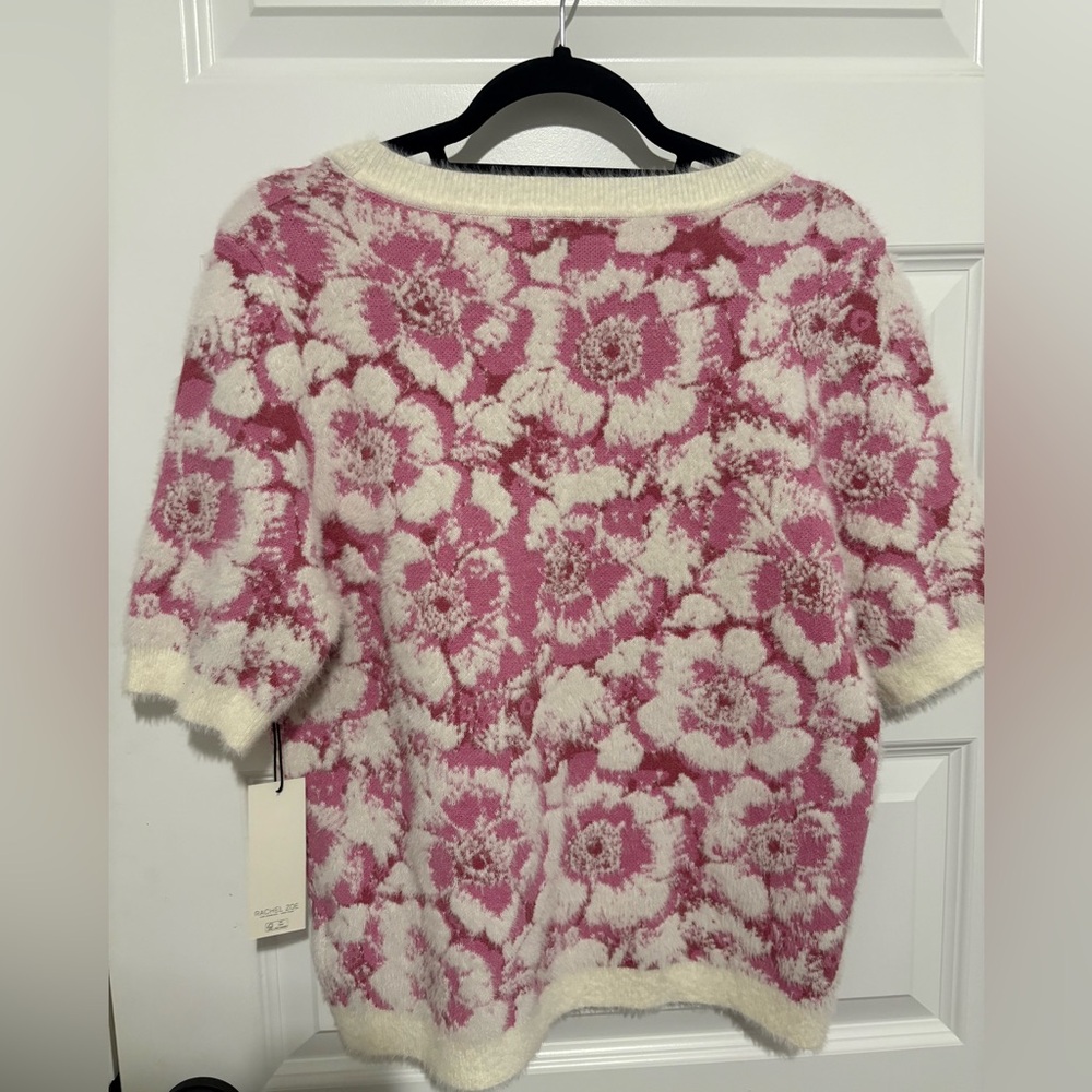 NWT Rachel Zoe Pink Floral Short-Sleeve Crewneck Sweater Size Large - Picture 2 of 6